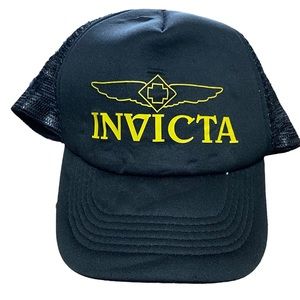 Retro INVICTA Watches Black & Yellow Trucker Baseball Hat WORN CLEAN Snap Back